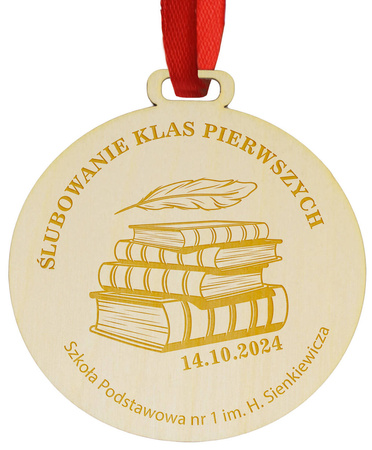 Medal na pasowanie, ślubowanie - Drewniany, personalizacja, wiele wzorów