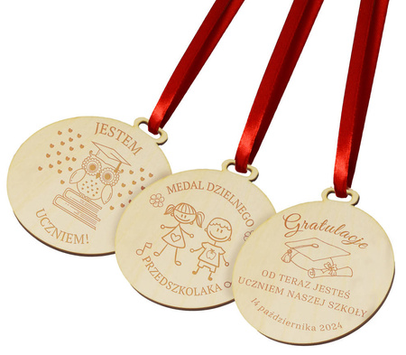 Medal na pasowanie, ślubowanie - Drewniany, personalizacja, wiele wzorów