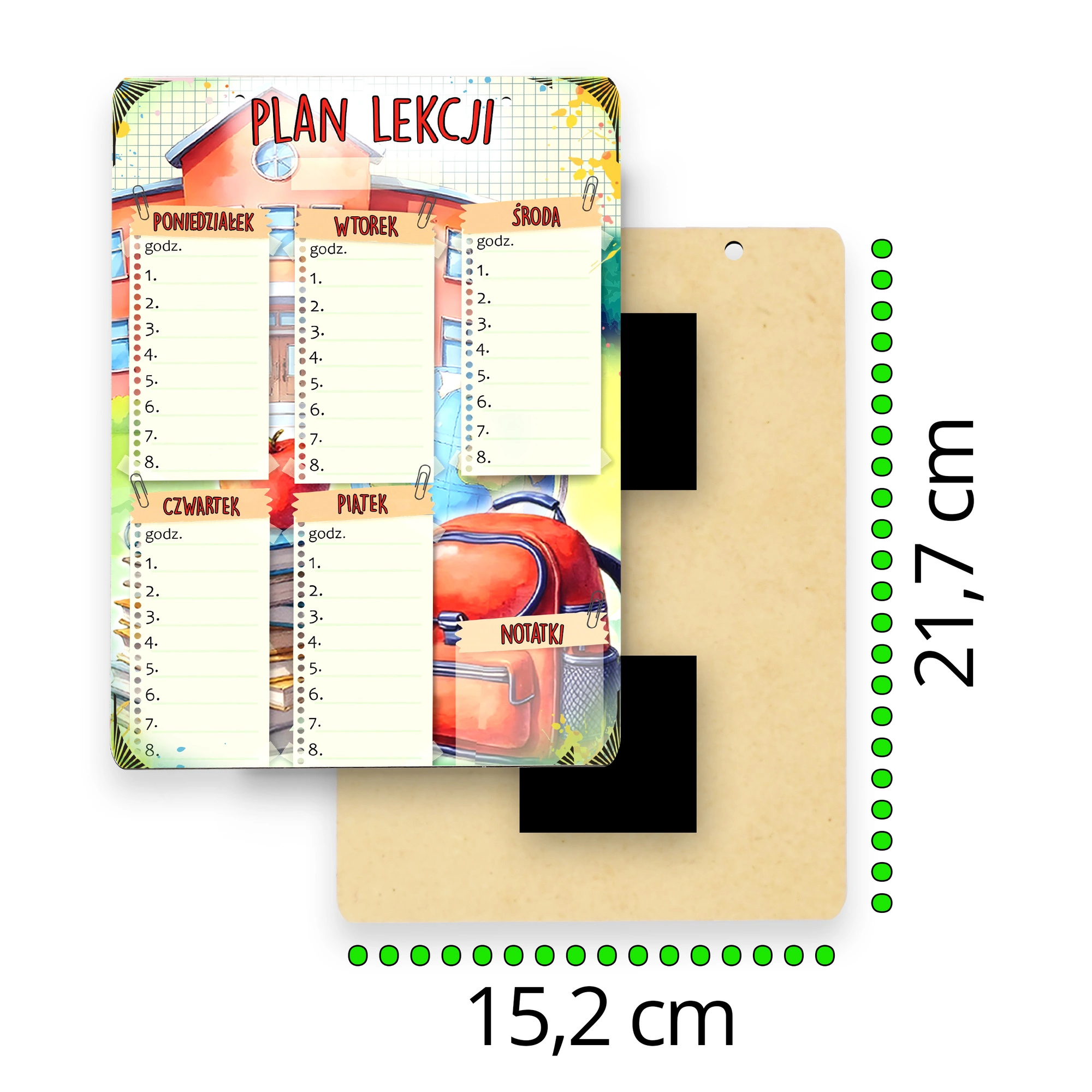Drewniany plan lekcji z planerem – pamiątka pasowania, dekoracyjna tabliczka