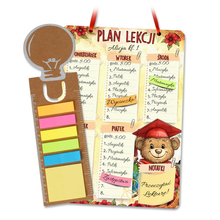 Kolorowy drewniany plan lekcji z magnesem i karteczkami