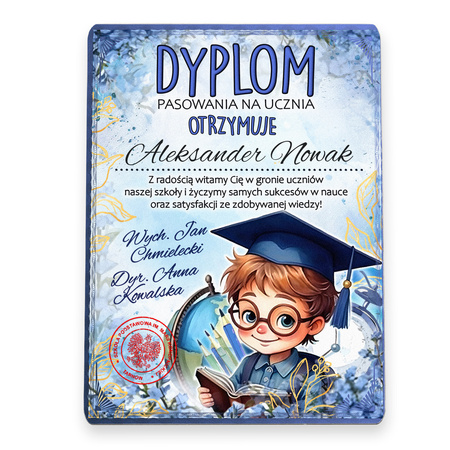 Kolorowy drewniany dyplom – idealna pamiątka szkolna