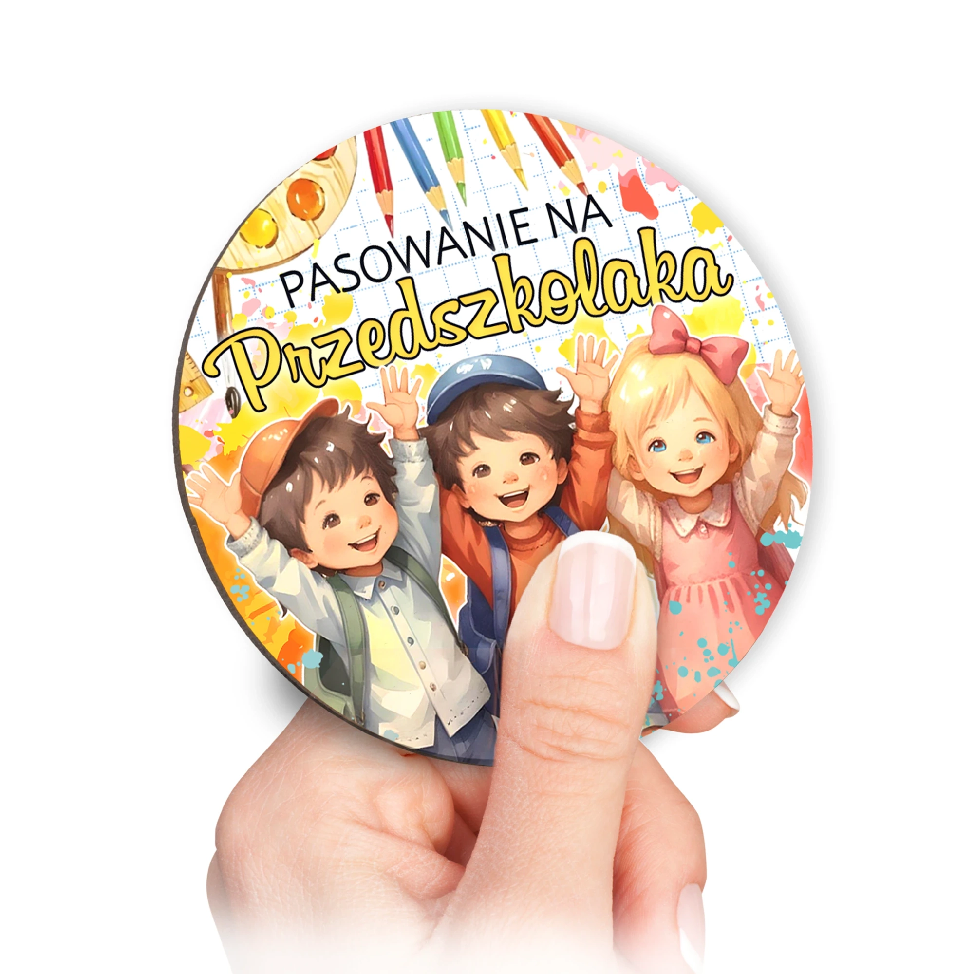 Drewniany magnes – detal kolorowego nadruku