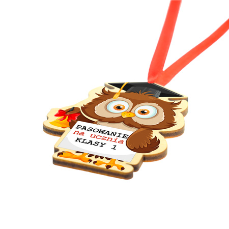 Medal Pasowanie na ucznia klasy 1 - sowa