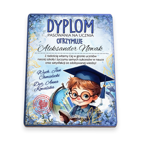 Kolorowy drewniany dyplom – idealna pamiątka szkolna