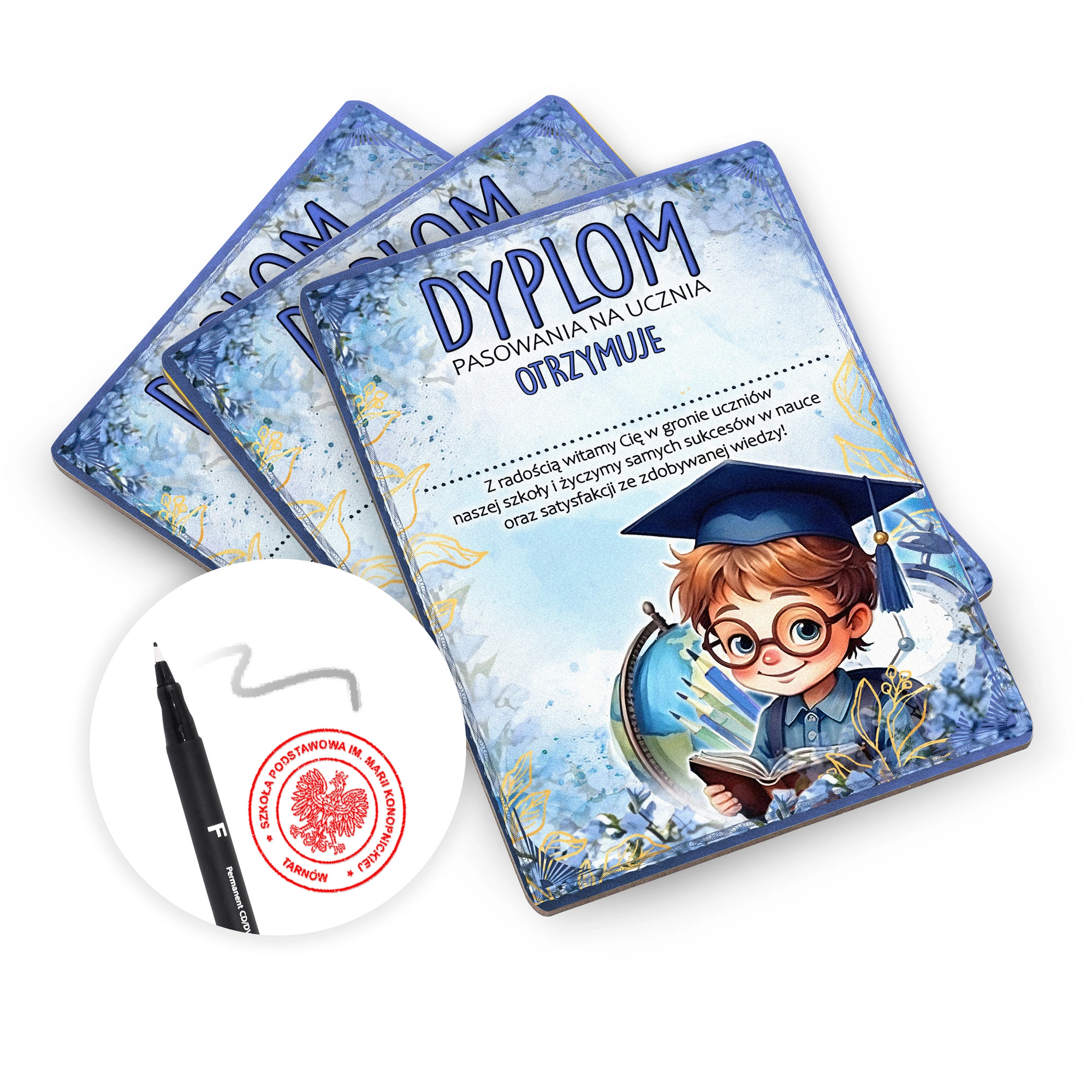 Drewniany dyplom – wzór pasowania z miejscem na podpisy