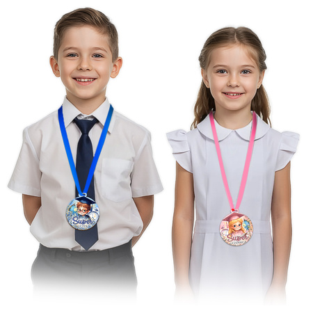 Pamiątkowy medal szkolny z nadrukiem i różową wstążką