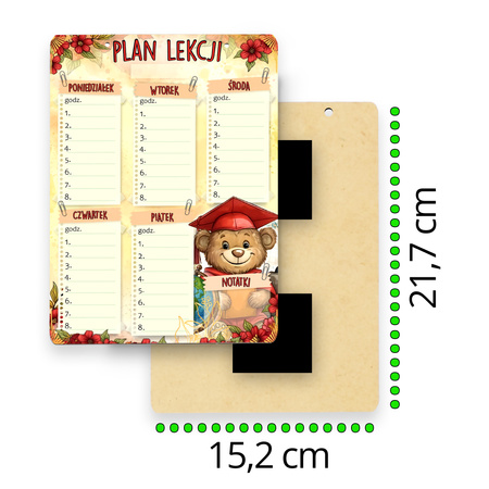 Kolorowy drewniany plan lekcji z magnesem i karteczkami