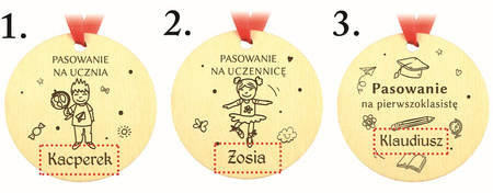Medal Pasowanie na pierwszoklasistę - Drewniany, personalizacja, wiele wzorów