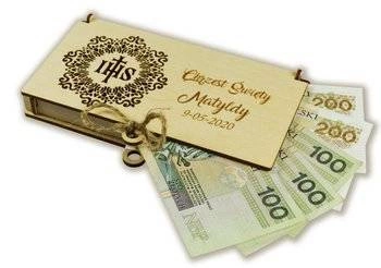 Personalizowane ażurowe pudełko na pieniądze - Prezent na Chrzest Święty 