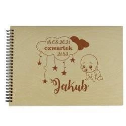 Naturalny album poziomy z personalizowaną okładką - Metryczka 