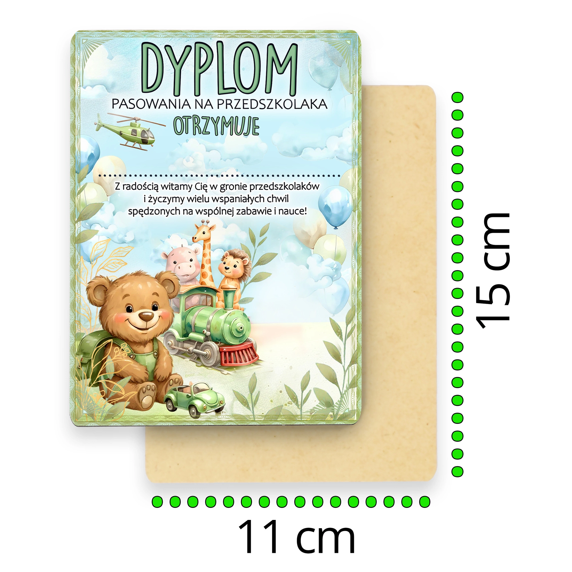 Drewniany dyplom pasowania z kolorową grafiką – elegancka pamiątka