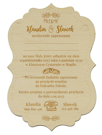 Zaproszenie na Ślub - Drewniane, Personalizowane