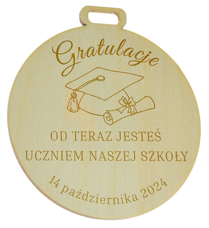 Medal na pasowanie, ślubowanie - Drewniany, personalizacja, wiele wzorów