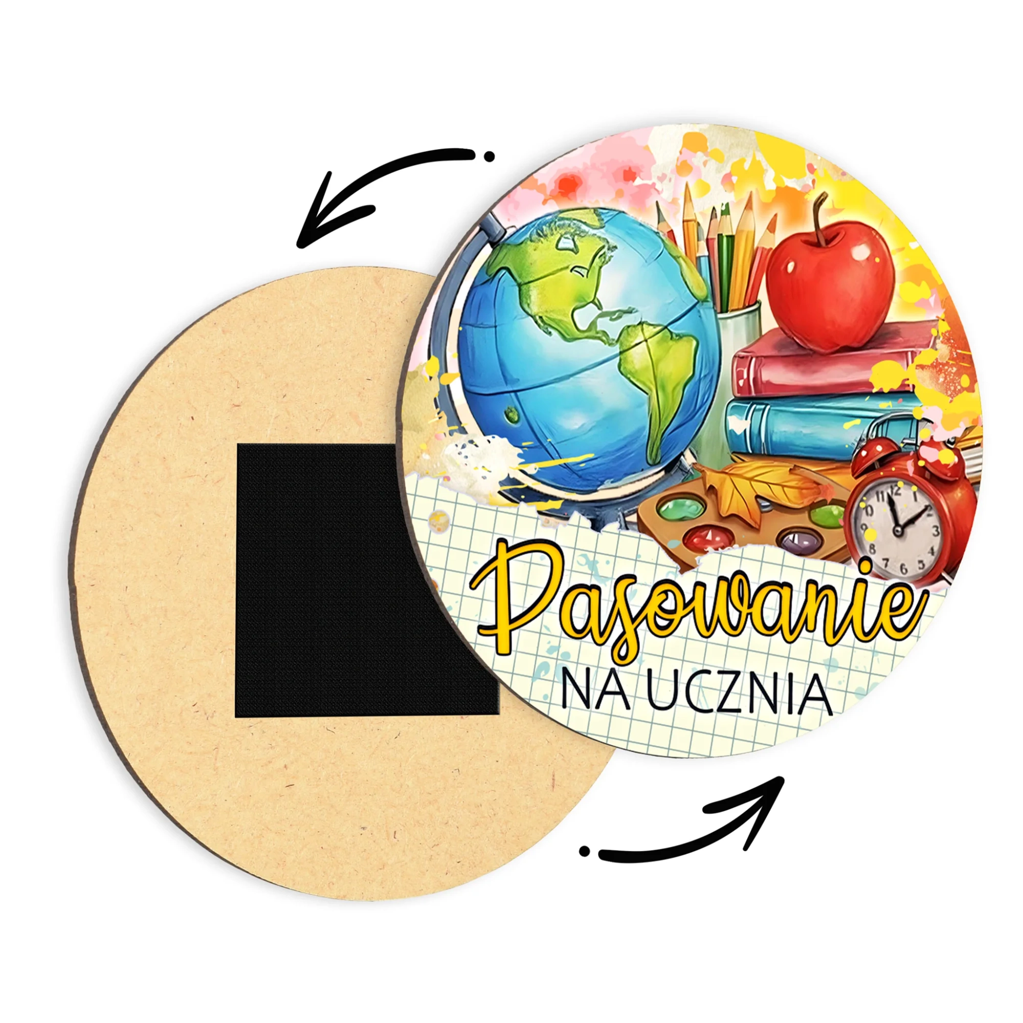 Detal kolorowego nadruku na drewnianym magnesie