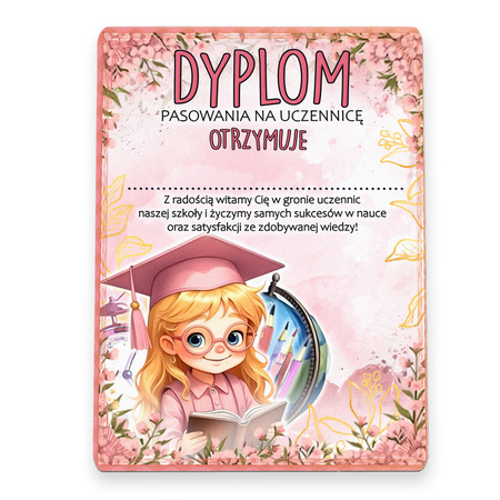 Drewniany dyplom pasowania z kolorowym nadrukiem