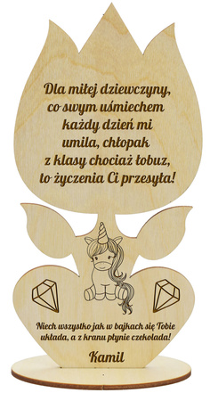 Prezent dla dziewczynki na Dzień Kobiet - Personalizowany tulipan