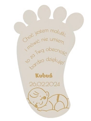 Podziękowania dla Gości Chrzest Święty - Drewniany Magnes Stópka