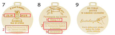 Medal na pasowanie, ślubowanie - Drewniany, personalizacja, wiele wzorów