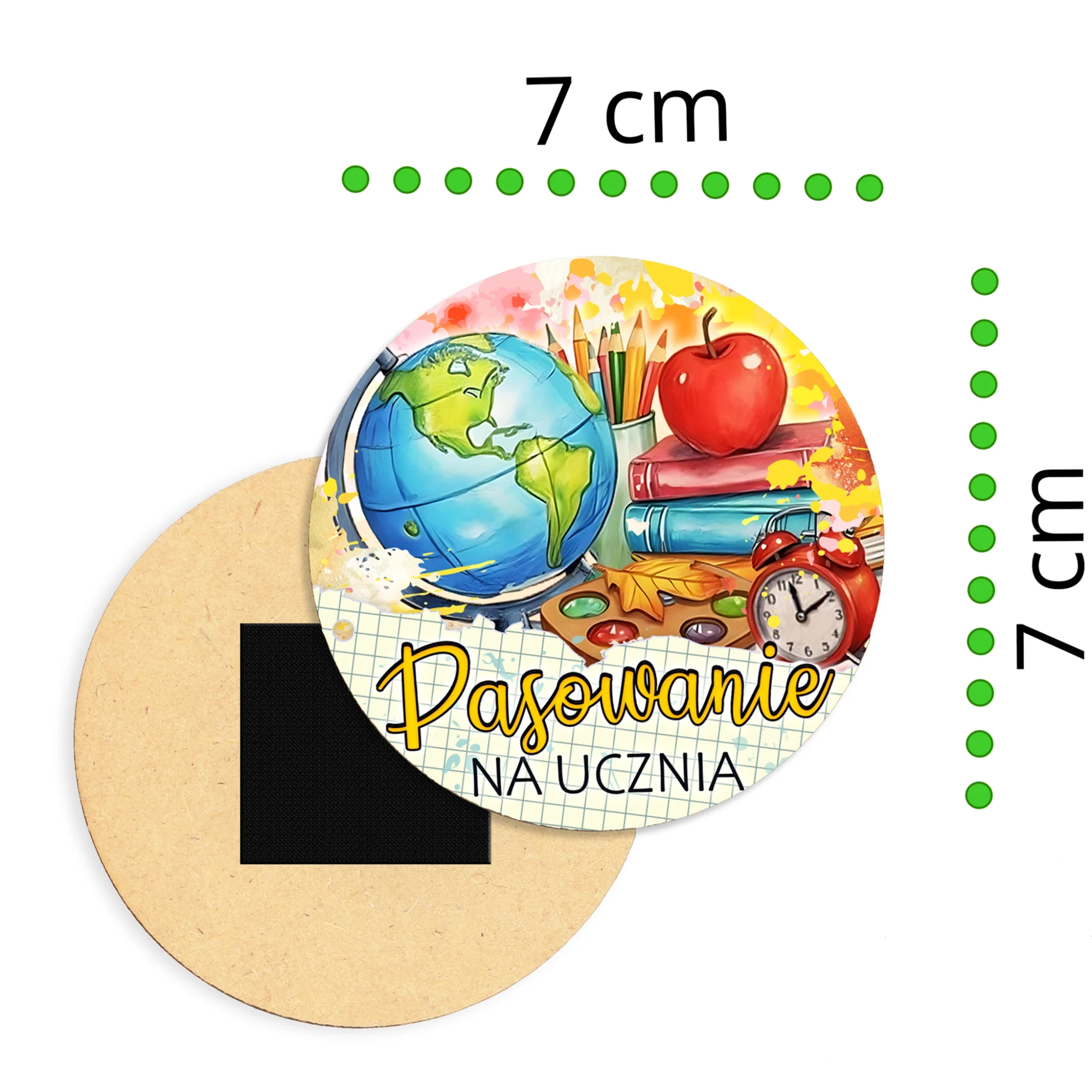 Drewniany magnes z kolorowym nadrukiem – prezent na pasowanie