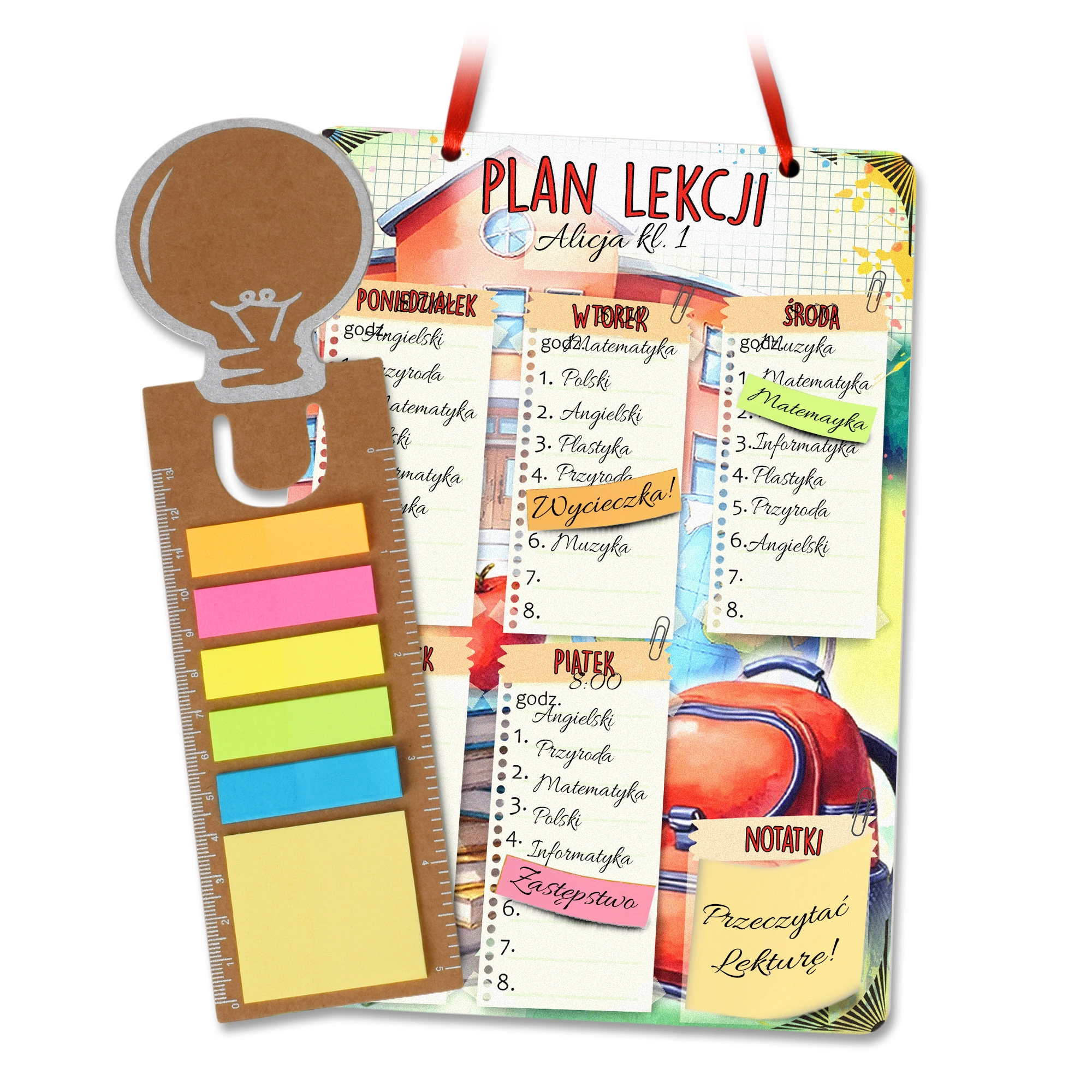 Plan lekcji z magnesem i wstążką – wygodny montaż na ścianie lub lodówce
