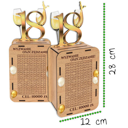 Prezent na 18 urodziny - Skarbonka wykreślana wykreślanka cel 10000zł