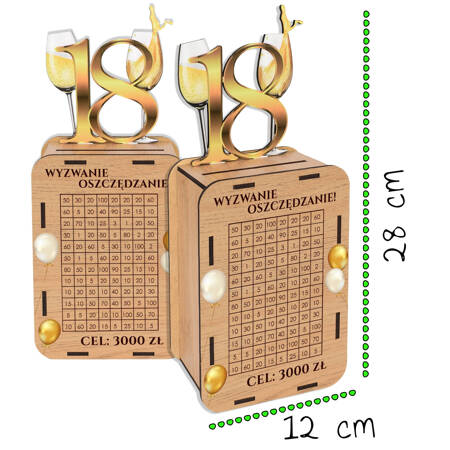 Prezent na 18 urodziny - Skarbonka wykreślana wykreślanka cel 3000zł